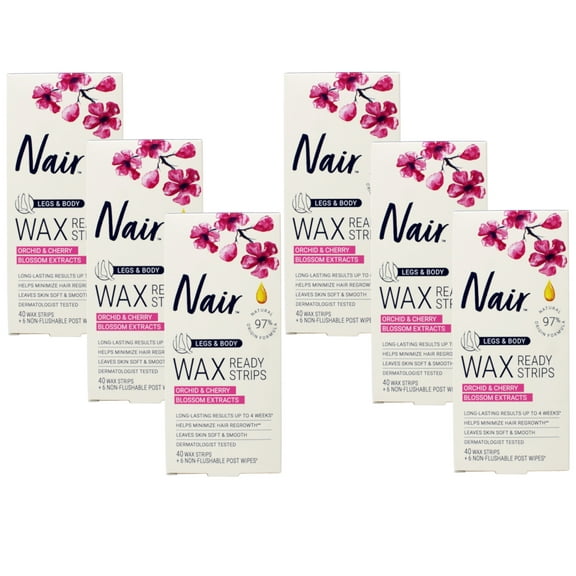 Nair Hair Remover Wax Ready-Strips For Body, 100% Natural, 40 ea - 6 Pack