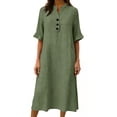 thumbnail image 6 of NXMZXB Half Sleeve Maxi Dresses for Women Loose Fit Casual Summer Button V Neck Henley Tshirt Dresses Trendy Holiday Beach Vacation Sundress with Pockets Green XL, 6 of 7