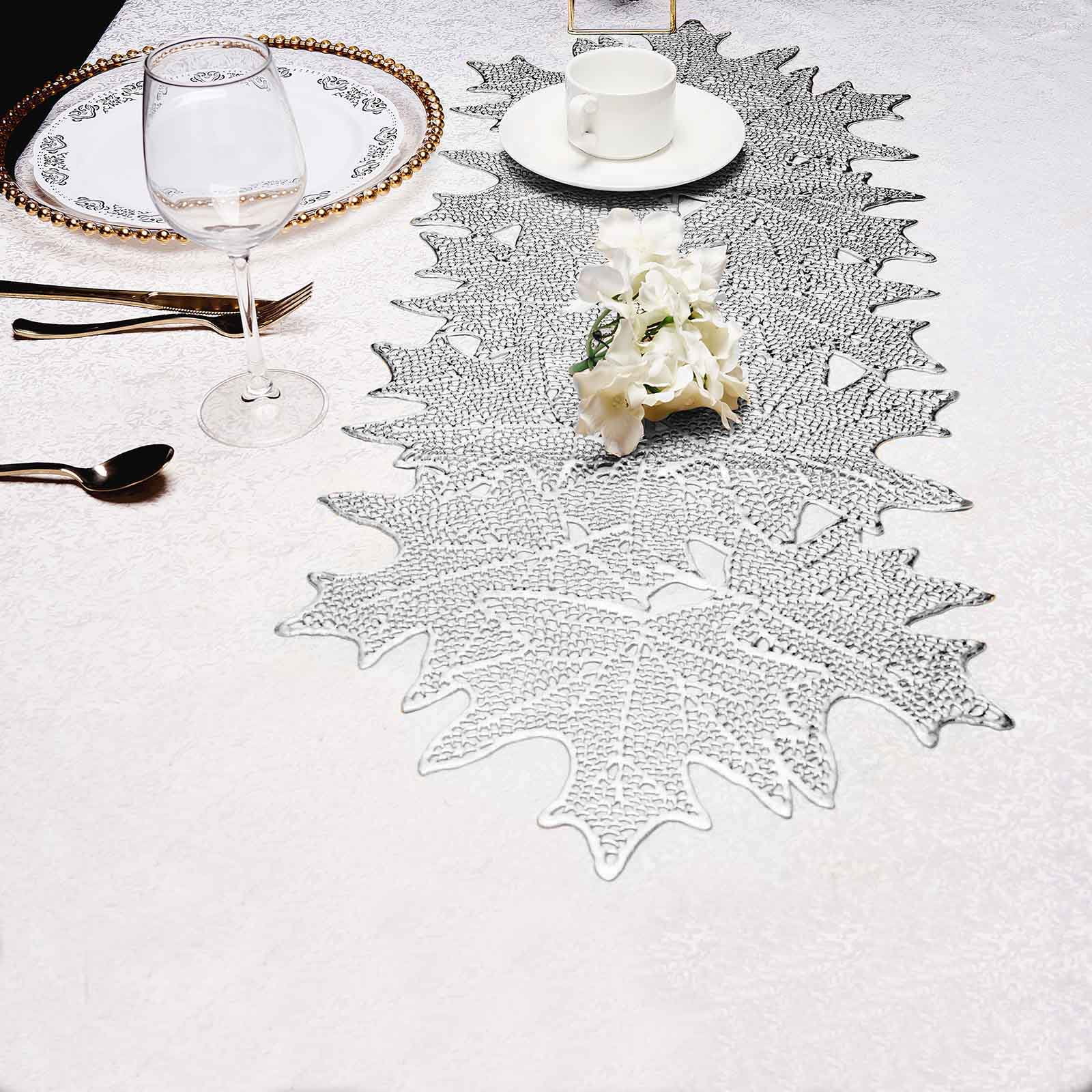 Efavormart 14" x 3FT Silver Maple Leaf Vinyl Table Runner Non Slip