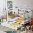 thumbnail image 1 of Gymax Twin House Bed Frame w/ Trundle Roof Wooden Platform Mattress Foundation White, 1 of 9