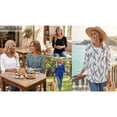 thumbnail image 6 of UVN Women Summer Blouses 3/4 Sleeves Loose Fit Shirts Ladies Pleated Crew Neck Tunic Tops, 6 of 10