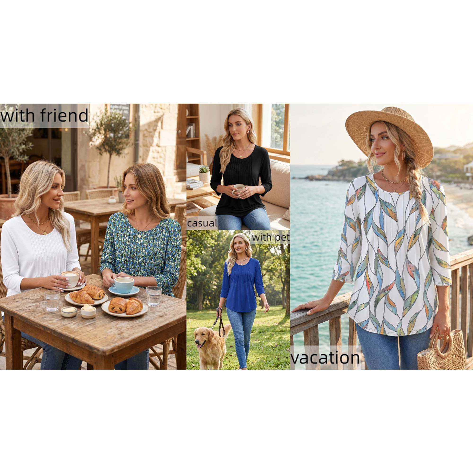 UVN Women's Pleated 3/4 Sleeve Summer Blouse photo 8