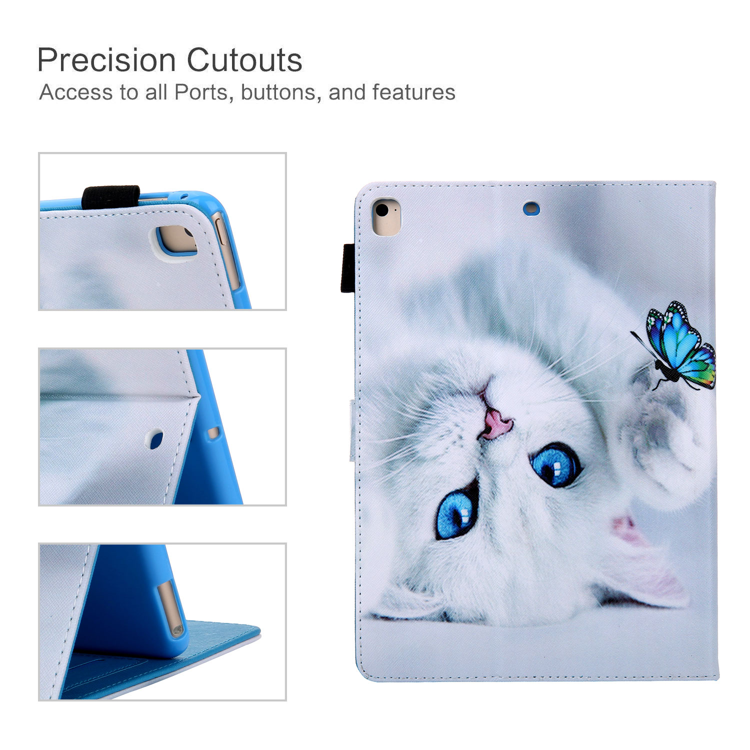 iPad 10.2 Case for iPad 8th 7th Gen 2020 2019, Allytech PU Leather Slim Fit Protection Smart Cover Auto Sleep Wake Pencil Holder Muilt Angle Stand Folio Flip Cover for Apple iPad 10.2",Cat Butterfly