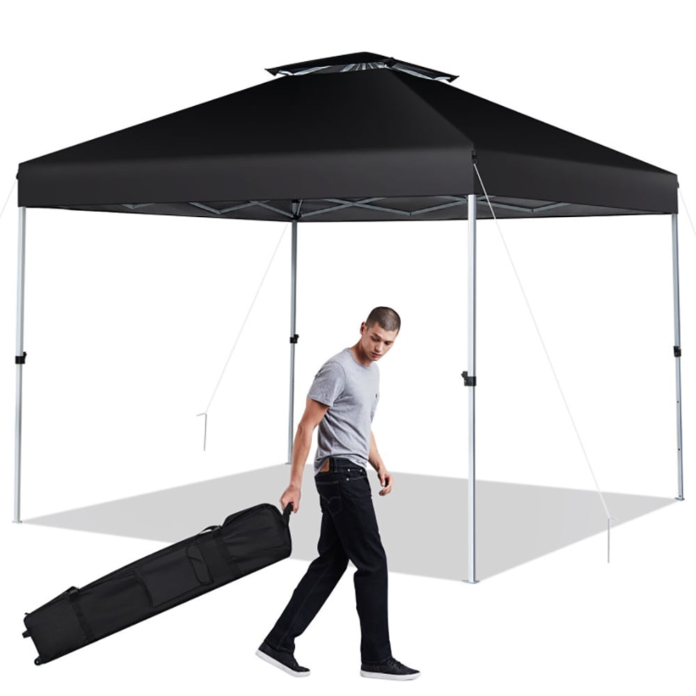 Aimee Lii 2-Tier 10 x 10 Feet Pop-up Canopy Tent with Wheeled Carry Bag, Backyard Canopy Gazebo for Party Camping BBQ Events, Black