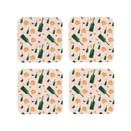 

Leather Coasters with Heat-resistant for Drinks Cheese Wine Bottle Print Cup Coasters Cup Pad Mat for Tabletop Protection Coffee Table Office Desk and Housewarming Gift