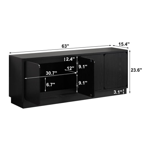 63-Inch TV Stand with 4 Storage Doors and Cable Holes, Low-Profile Media Console, Modern Entertainment Cabinet for Living Room, Black