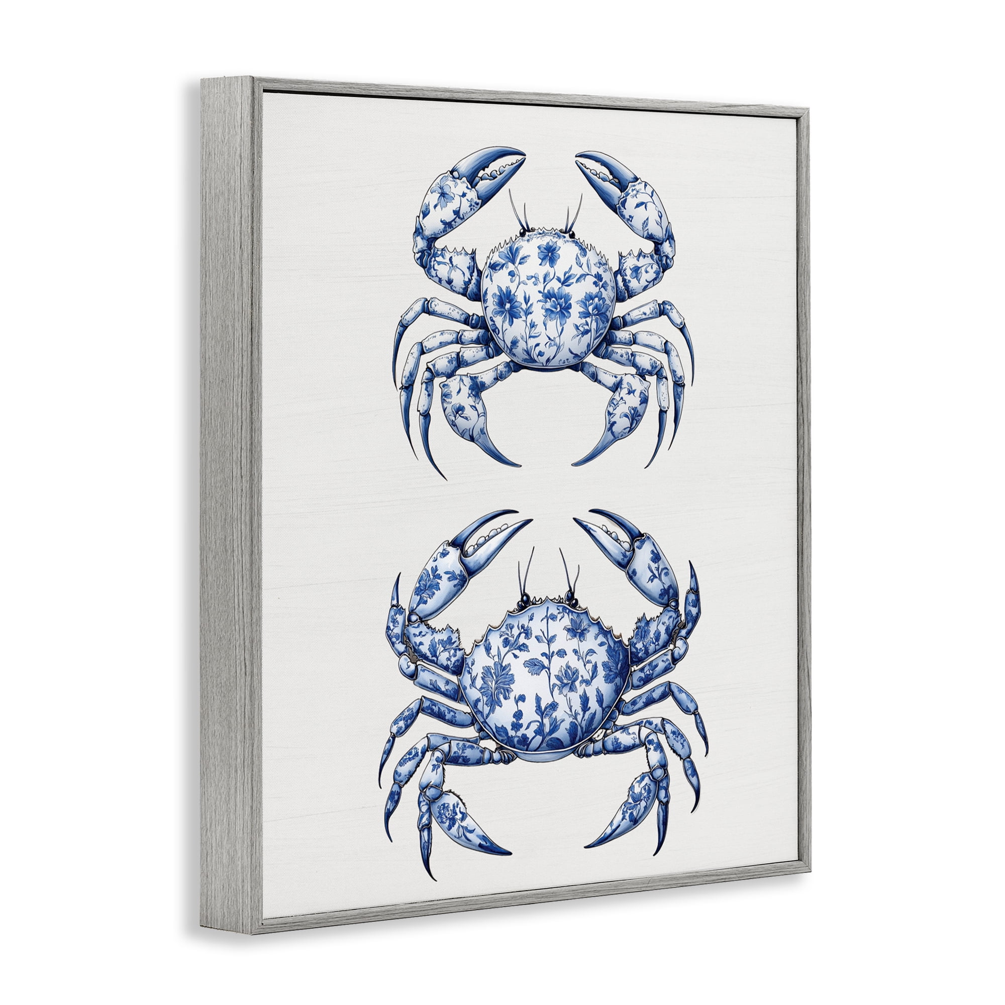Vintage Toile Crabs Gray Framed Giclee Art, design by Lettered and Lined