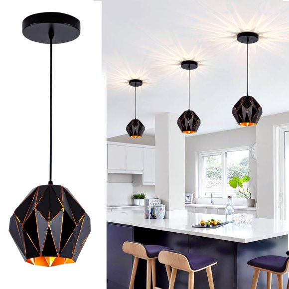 Lámpara Colgante Industrial Omgomne con Pantalla Geométrica Negra