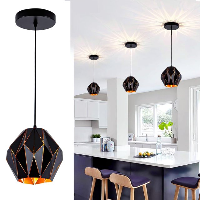 Lámpara Colgante Industrial Omgomne con Pantalla Geométrica Negra