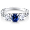 thumbnail image 3 of Gem Stone King 925 Sterling Silver 3-Stone Ring Oval Created Sapphire Moissanite (2.12 Cttw), 3 of 6