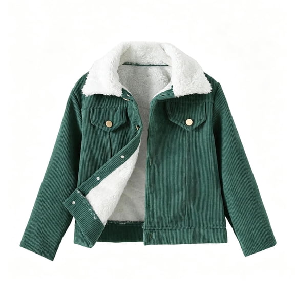 Fesfesfes Boys Corduroy Jacket Fleece Lined Winter Coat Button Down Casual Outerwear with Pockets for Kids Ages 3-10 Years