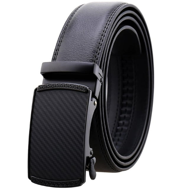 Mens Adjustable Ratchet Slide Buckle Belt - Genuine Leather Automatic Belt with No Holes