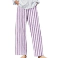 thumbnail image 2 of Bovemsi 2025 Women's Cotton Linen Striped Casual Pants – Elastic Waist Loose Fit Summer Trousers, Pink, XXL, 2 of 5