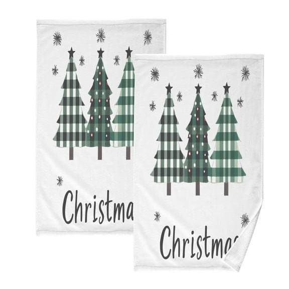 joogoo 2 PCs Hand Towels Sets Christmas Checkered Trees Cotton Face Towel Bathroom Decorative