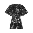 thumbnail image 2 of iefiel Girls Sequins Jumpsuits Sparkly Rompers V Neck Cap Sleeve Pageant Party Disco Dance Outfits Black 8, 2 of 5