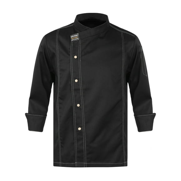 Kaerm Unisex Mens Women Chef Jacket Short Sleeve Chef Coat Black Long Sleeve XL