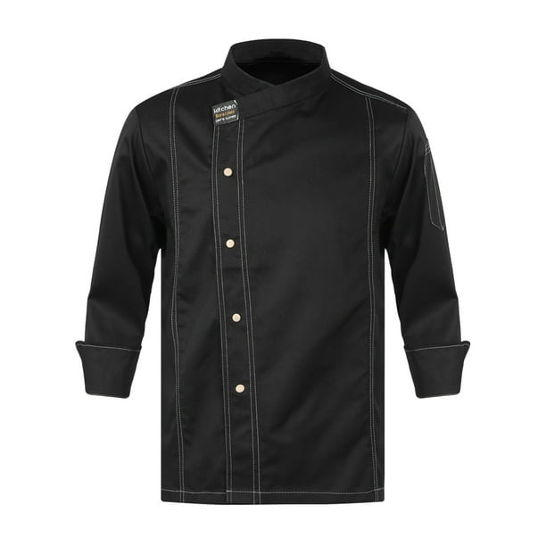 YIZYIF Mens Chef Coat Jacket Hotel Restaurant Kitchen Work Wear Cooking Baking Uniform Black