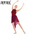thumbnail image 2 of Vestido de gimnasia para mujer, Ballet, baile lírico, Swing, cuello Halter lírico, espalda descubierta, lentejuelas brillantes, leotardo de malla alto y bajo, 2 of 5