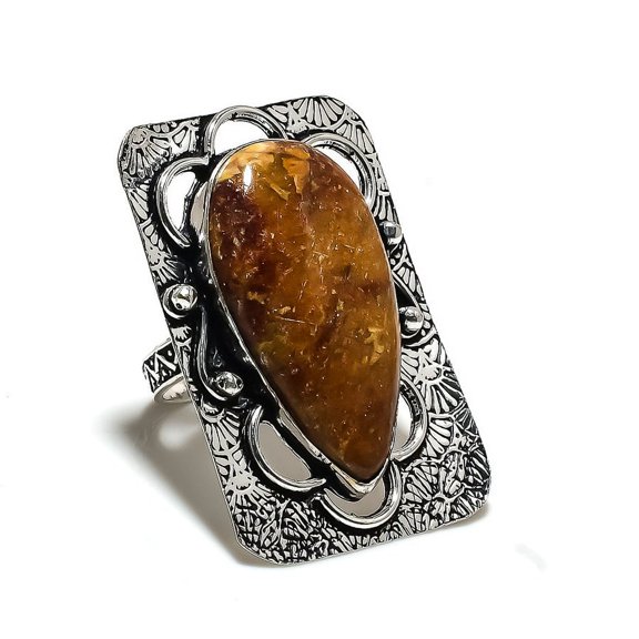 Natural Dragon Jasper Gemstone Handmade 925 Sterling Silver Ring Size 11