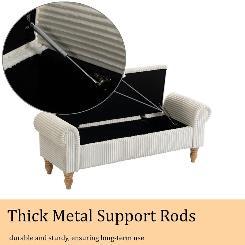 51.5'' Upholstered Corduroy Storage Ottoman Bench with Hinged Lid, Freestanding Bench Bed End Hidden Storage Footrest