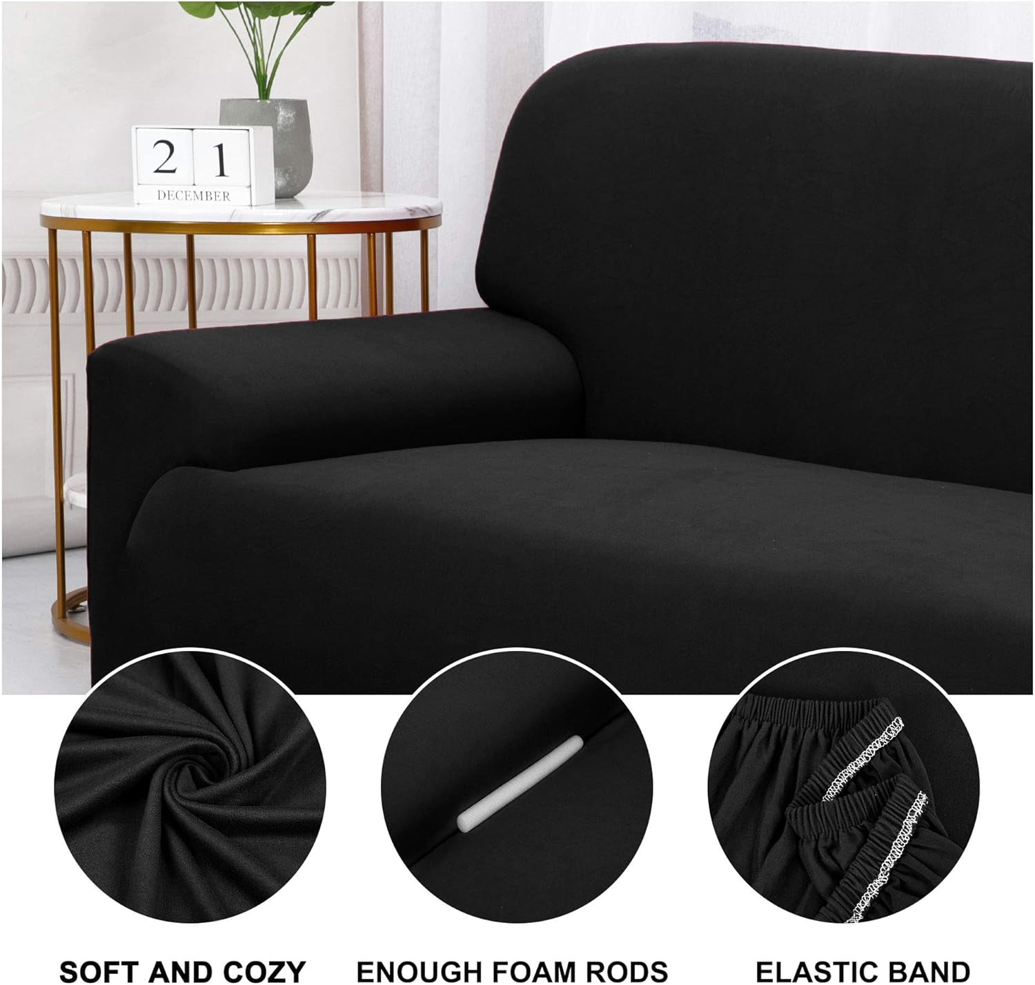 Sofa Cover Slipcover Stretch Elastic 2Seater Chair Loveseat Sofa Couch Furniture Protector Fit, Sofa Slipcover, Home Decor, Black