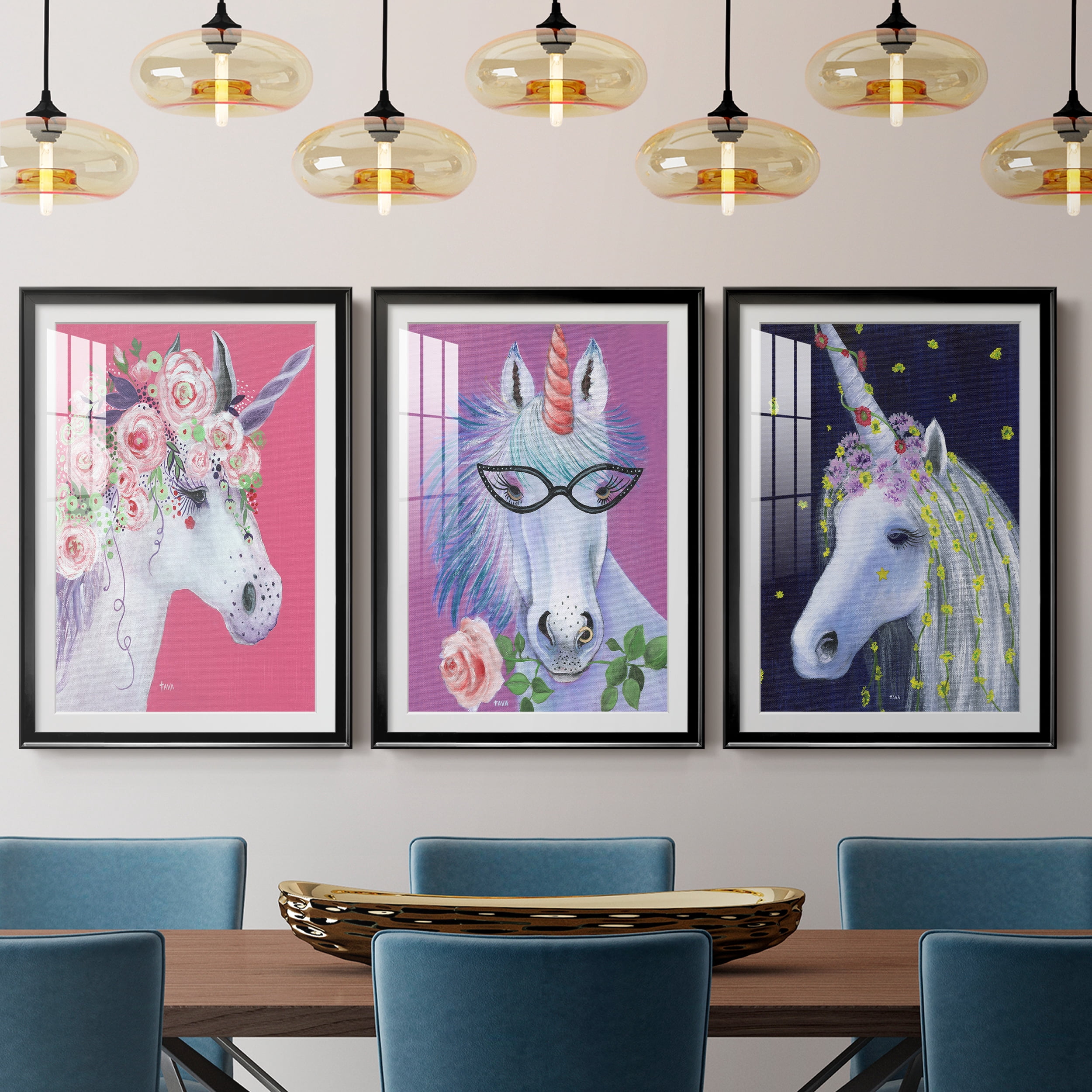 Unicorn II Premium Framed Prints Set of 3 - Ready to Hang - 26.5 x 36.5 Each - Black Frame