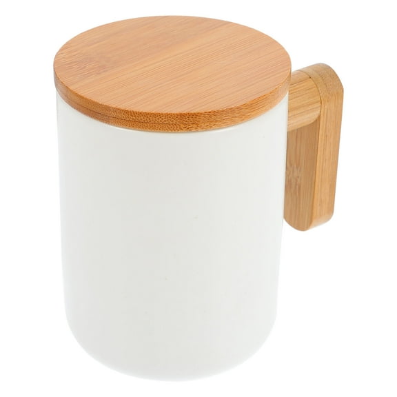Masteelf Stylish White Ceramic Coffee Mug with Wooden Handle Drinkware for Home Office Use 12 oz