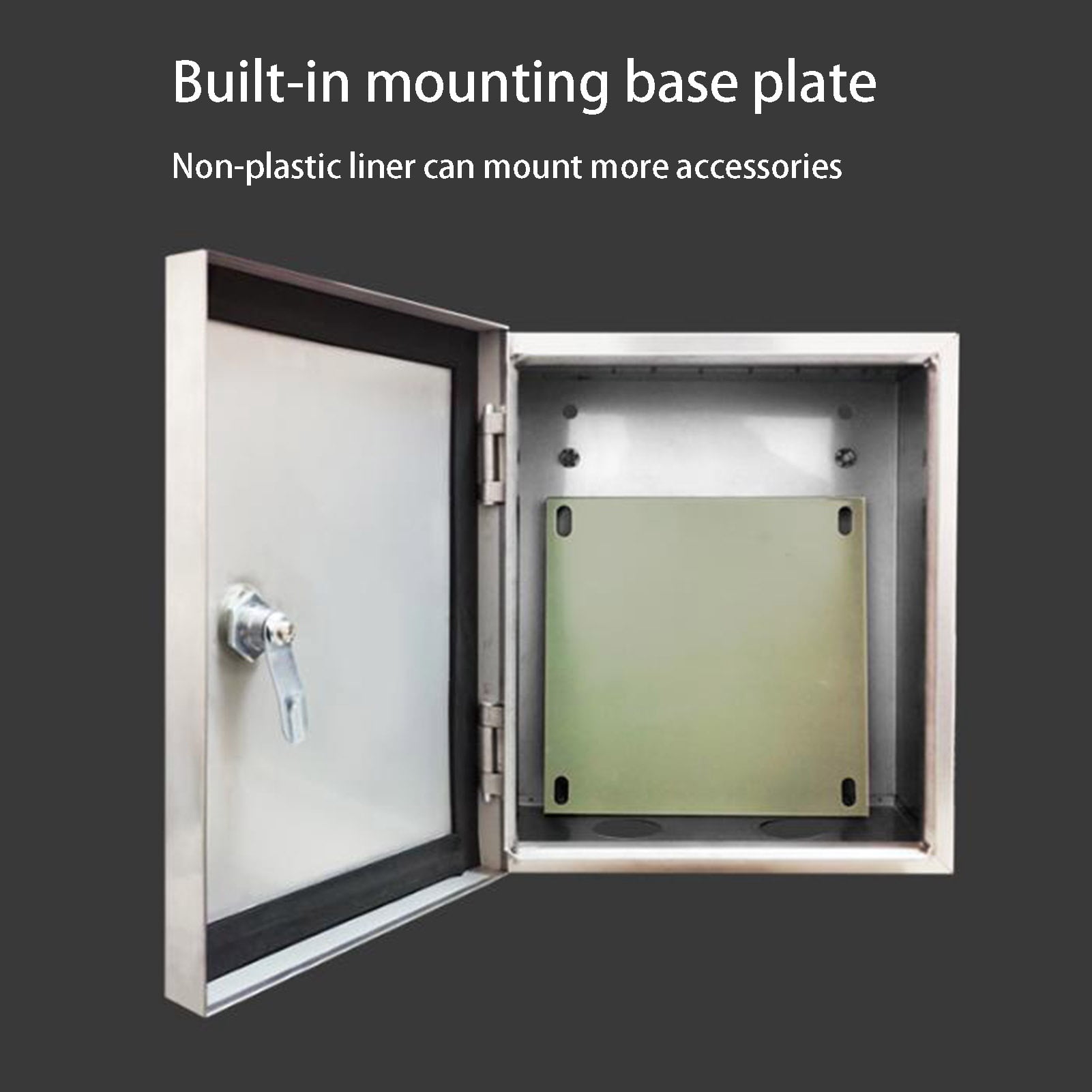 Stainless steel power distribution box, metal junction box project box, hinged distribution box, cable box for outdoor use with safety locks and mounting plates