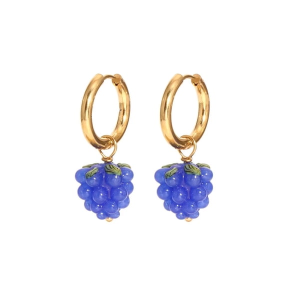 HIJONES Women's Fruit Grape Hoop Earrings Personalized Stainless Steel Ear Ornament Jewelry Dark Blue