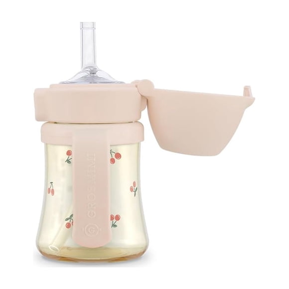 Vaso entrenador GROSMIMI con tapa abatible antiderrames de PPSU, 180 ml