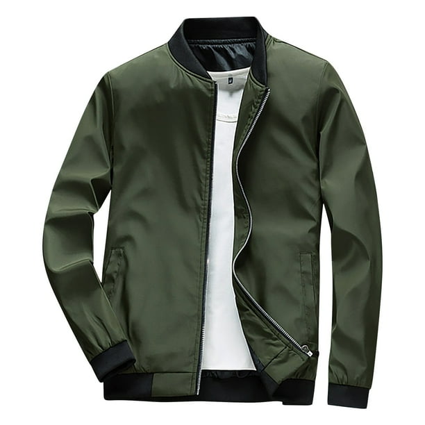 Chaquetas Hanzidakd para hombre, abrigos de invierno y otoño, manga larga, color liso, cuello alto, bolsillo con cremallera completa, ligeras, gabardinas holgadas, cárdigan informal, tops, verde, XXL
