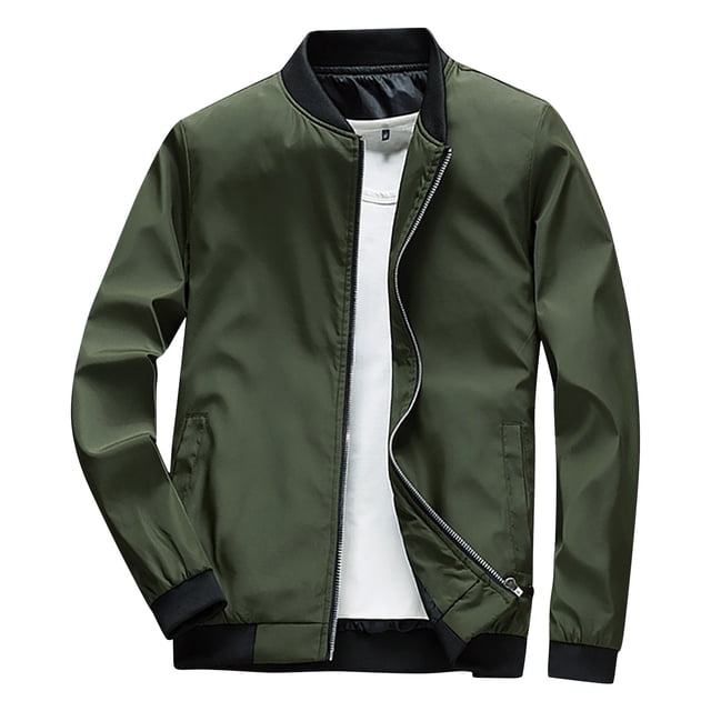 Chaquetas Hanzidakd para hombre, abrigos de invierno y otoño, manga larga, color liso, cuello alto, bolsillo con cremallera completa, ligeras, gabardinas holgadas, cárdigan informal, tops, verde, XL