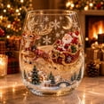 thumbnail image 2 of Qocolcyl 3D Embossed Glass Stemless Wine Cup Santa Reindeer Christmas Tree Snowflake Candle Holder, Indoor Outdoor Tabletop Festive Decor, Xmas Christmas Decorations Ornament Holiday Gift, 2 of 7
