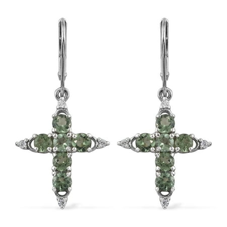 Apatite Wire - 925 Sterling Silver Platinum Plated Green Apatite Zircon Earrings for Women Cttw 2.2