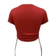 thumbnail image 7 of MESSUEN Cropped T Shirts for Women Tight Tops for Women Crew Neck Crop Drawstring Midriff Baring O Neck Solid Color Short Sleeve T Shirt Blouse Women T Shirts Womens T Shirts Red S, 7 of 7