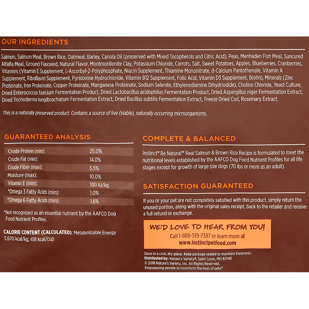 Instinct Be Natural Real Salmon & Brown Rice Recipe Natural Dry Dog Food by Nature's Variety, 24 lb. Bag