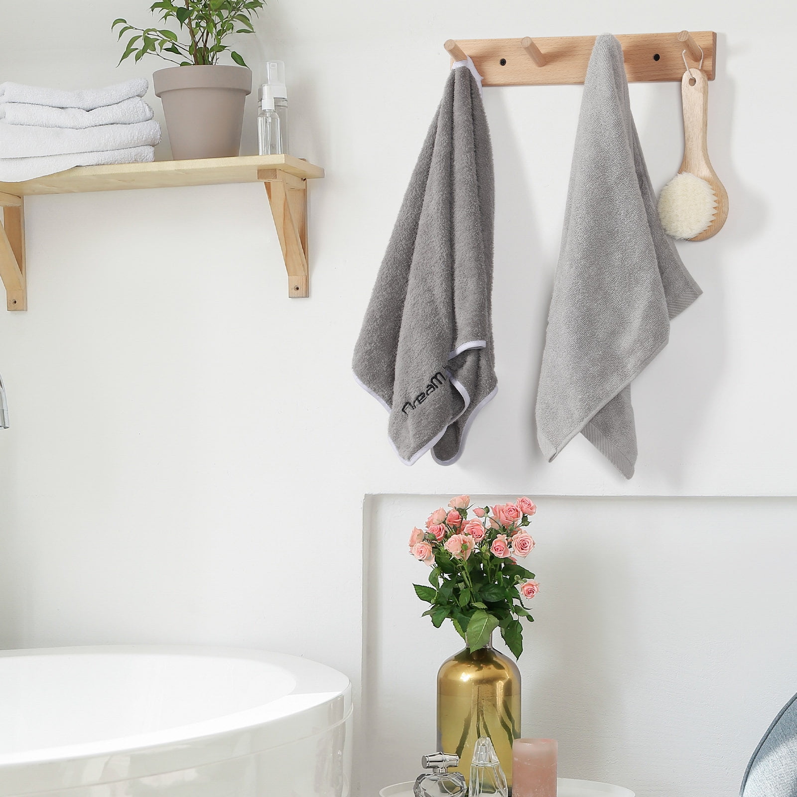 Wall Mounted Wood Coat and Hat Rack, 4 Hooks, Light Brown