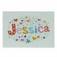 thumbnail image 1 of Jessica Cutting Board, Retro Colorful Motifs Swirls Chevron Zigzags and Happy Hearts Ornate Backdrop, Decorative Tempered Glass Cutting and Serving Board, Small Size, Multicolor, by Ambesonne, 1 of 1