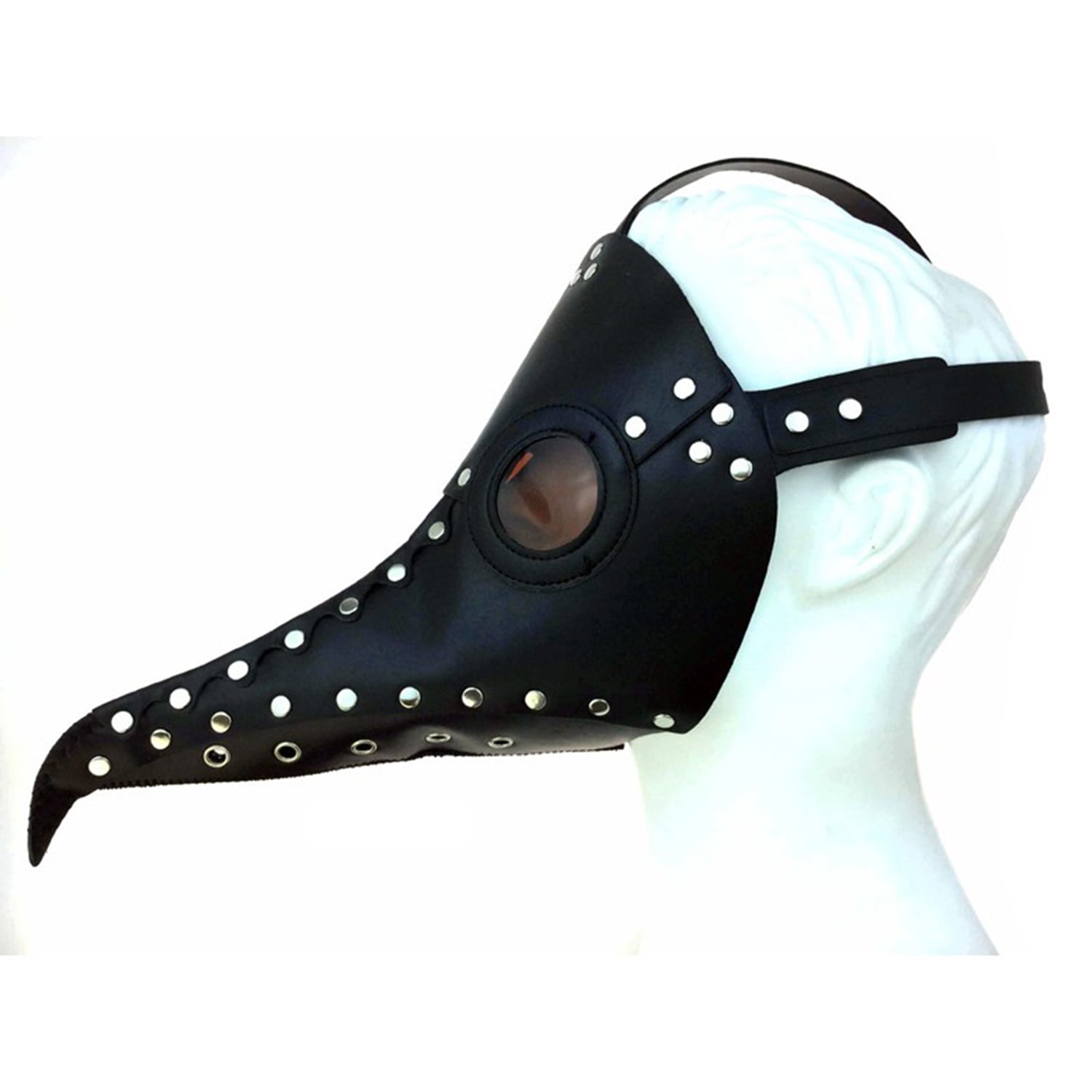 KBW Studded Plague Doctor Steampunk Costume Face Mask, Black Silver