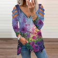 thumbnail image 2 of Camiseta suelta estampada a la moda para mujer Blusa de manga larga con cuello en V Tops casuales Pompotops  FGAJ14831, 2 of 6