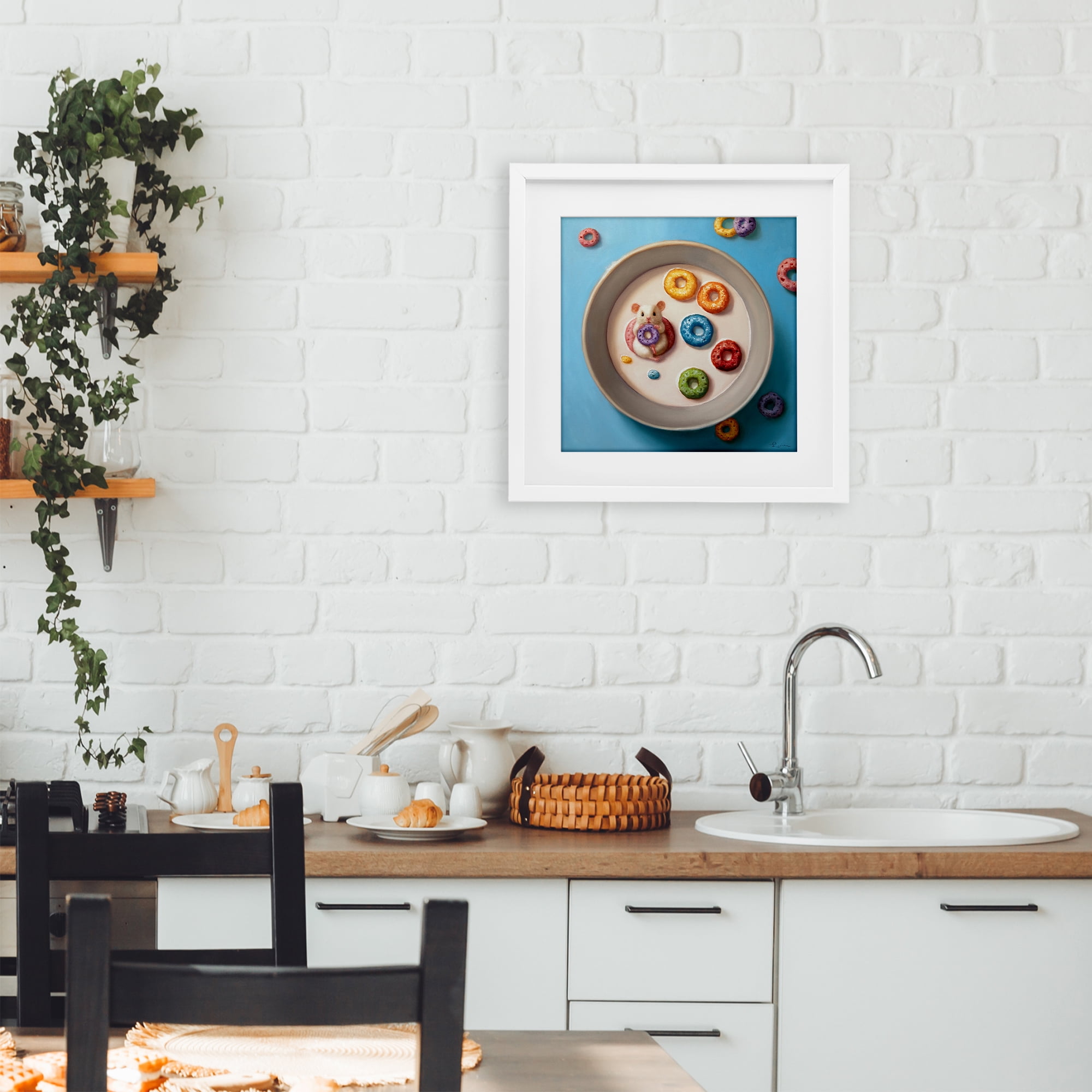 Stupell Industries Morning Dunk Cereal Mouse White Framed Print Under Glass, design by Lucia Heffernan