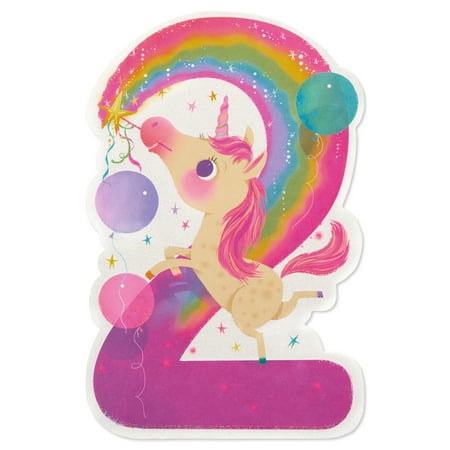 Unicorn Birthday Card - American Greetings Unicorn 2nd Birthday Card for Girl with Glitter
