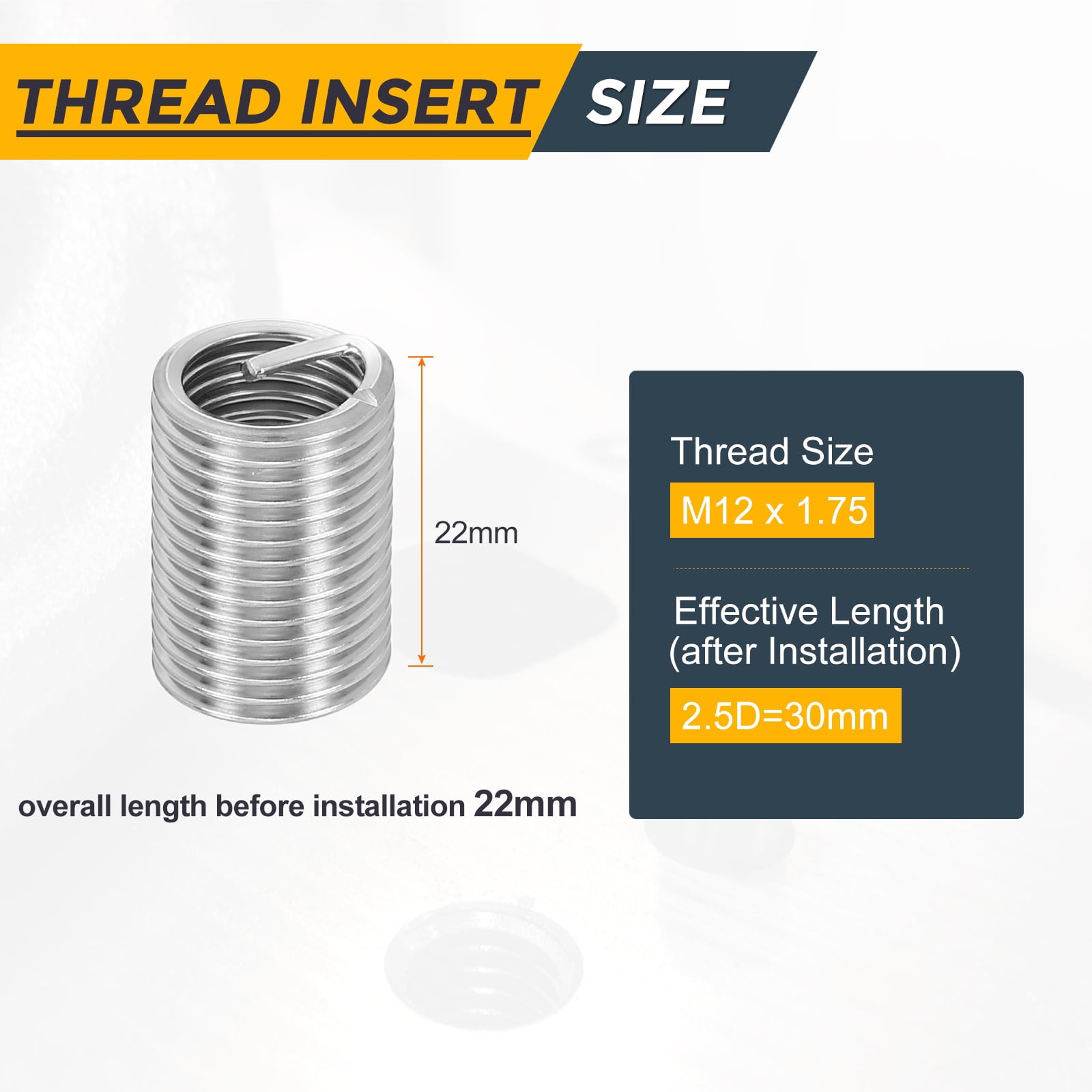 Uxcell 50pcs Wire Thread Inserts M12 x 1.75 x 2.5D Metric Helical Threaded Sleeve