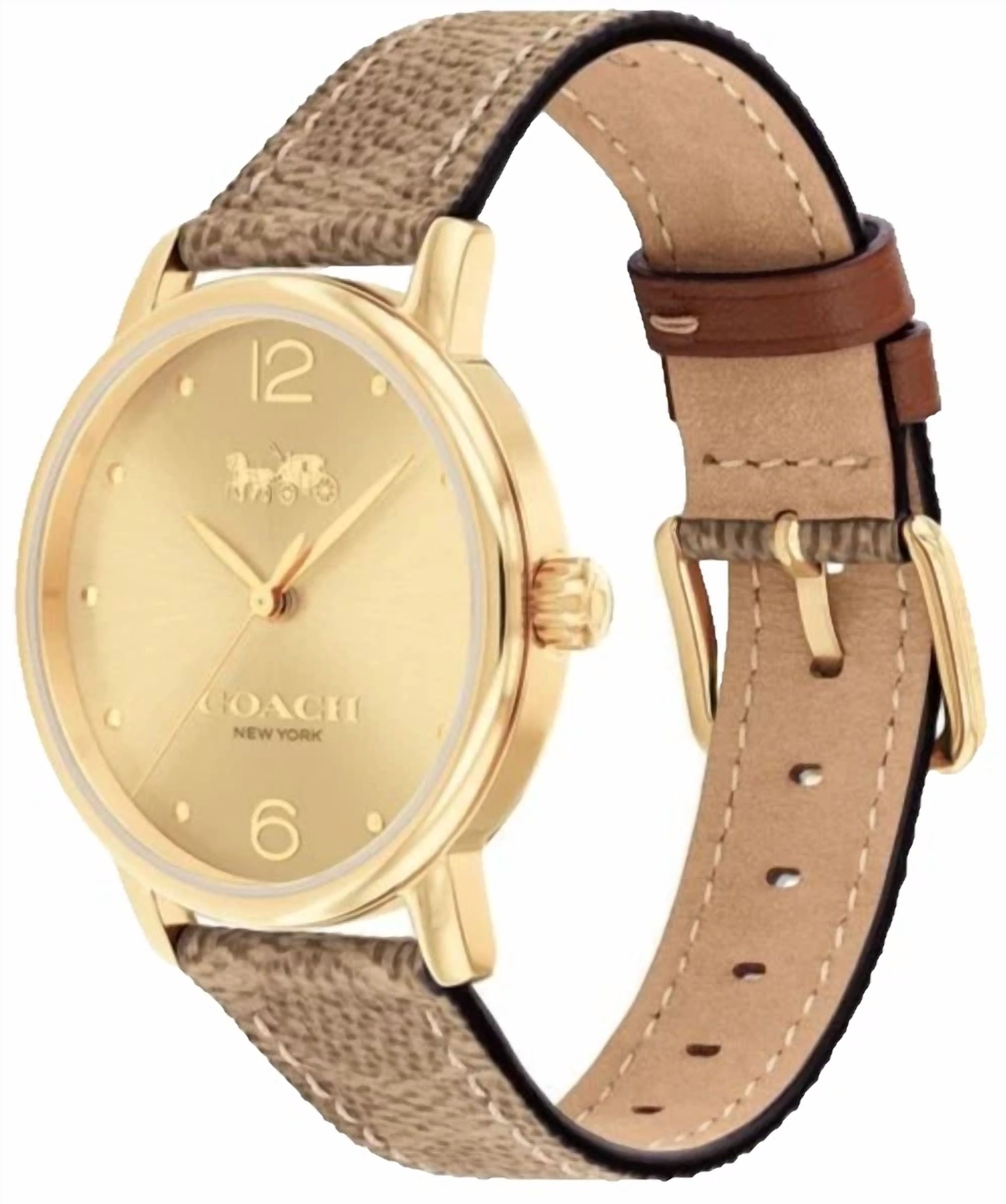 Coach Arch Gold Buckle Wristwatch with Coach Brown Leather Strap Coach Ultra Slim Beige Dial White Leather Strap Women main image 3
