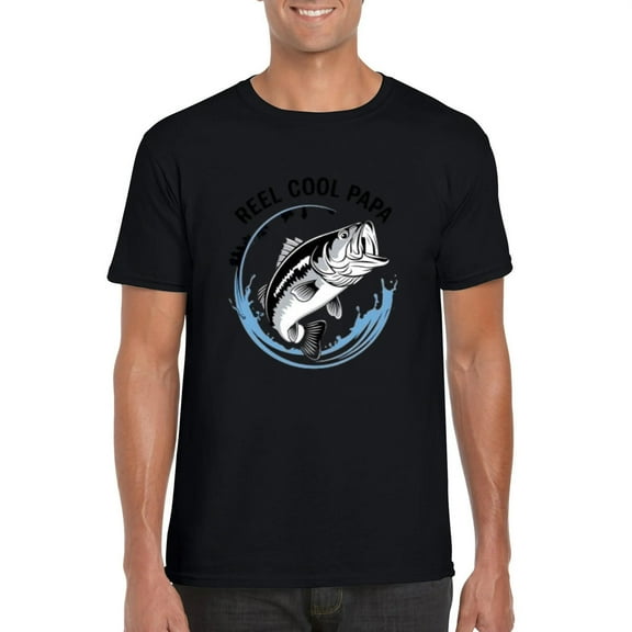 Mens Reel Cool Papa Fathers Day Funny Fishing Angler Grandfather T-Shirt, for men & women, up to size 5XL