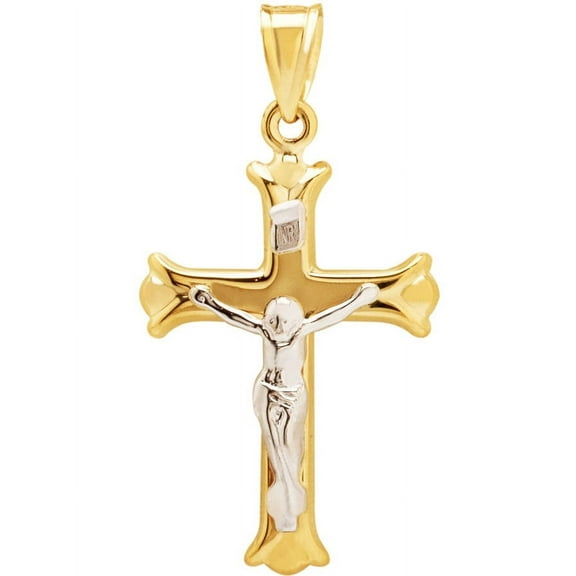 Brilliance Fine Jewelry 10K Two Tone Gold Hollow Crucifix Cross Charm