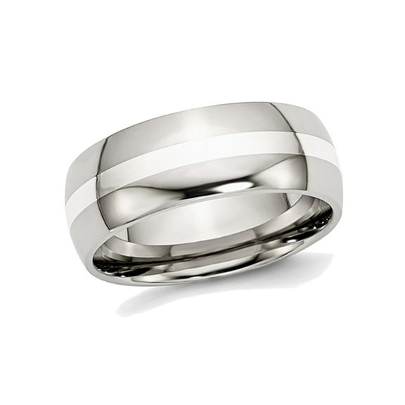 Mens Chisel Stainless Steel 8mm With Sterling Silver Inlay Wedding Band Ring for Men