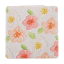 Unique Bargains 1 Pc Women Square Hand-drawn Makeup Mirror for Travel Vacation White Metal PU Glass