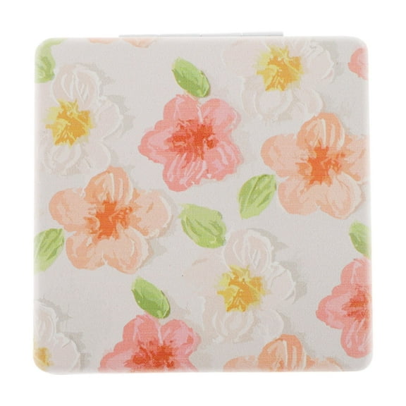 Unique Bargains 1 Pc Women Square Hand-drawn Makeup Mirror for Travel Vacation White Metal PU Glass