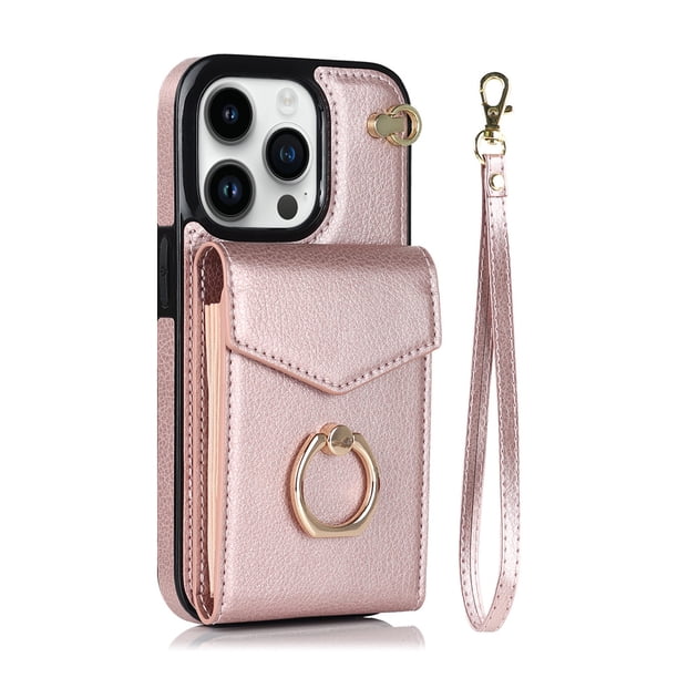 Desiderio Funda de cuero tipo billetera con tarjetero compatible con funda de teléfono móvil, dorada